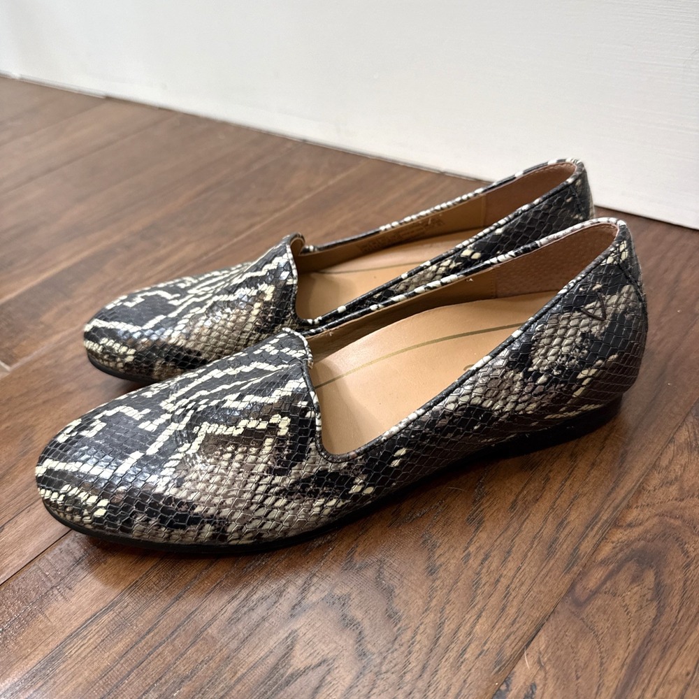 Vionic Willa Boa Flat Loafer Shoes Women 6.5 Leather Snake Skin Venetian Comfort